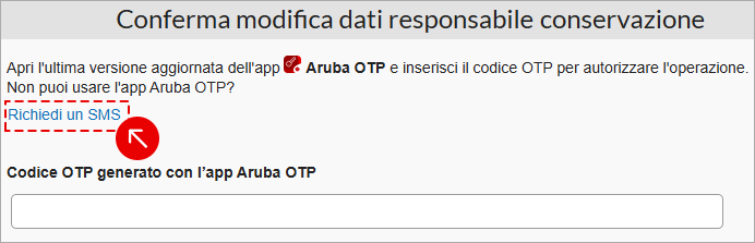 Finestra di conferma modifica dati con link Richiedi un SMS per ricevere il codice di verifica
