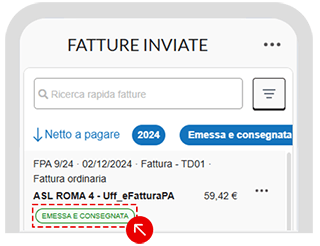 Elenco delle fatture inviate con indicazione dello stato di emissione e consegna