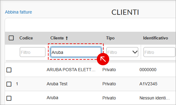 Ricerca cliente con inserimento testo