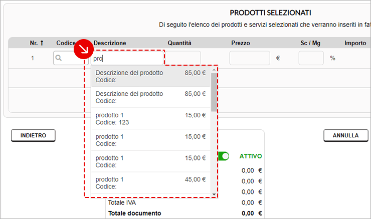 Ricerca prodotto per descrizione