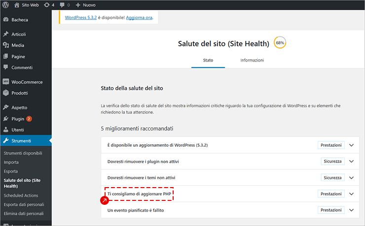 Versione di PHP per WordPress