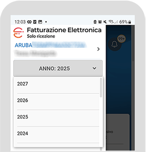 Selezione dell’anno nell’app Fatturazione Elettronica Solo ricezione