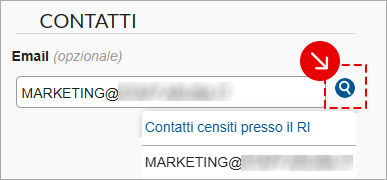 Ricerca email fornitore con suggerimento da Registro Imprese