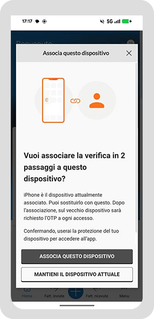 Schermata per associare la verifica in due passaggi a un dispositivo