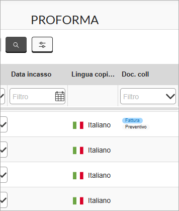 Colonna lingua della copia di cortesia nella proforma
