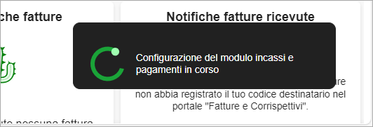 Messaggio di configurazione del modulo incassi e pagamenti in corso