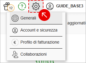 Menu Impostazioni nel pannello web