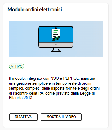 Modulo ordini elettronici attivo con pulsante Disattiva