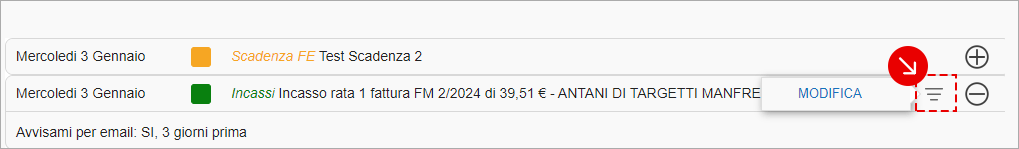 Azione Modifica evento in Agenda