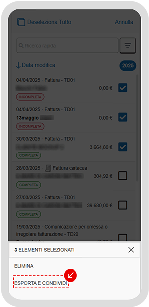 Esporta e condividi bozze selezionate dall’app