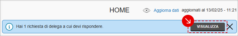 Pulsante Visualizza nella notifica di richiesta delega in Home