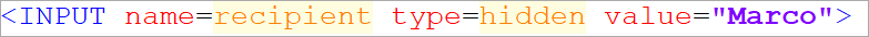 Campo HTML di tipo hidden con nome recipient e valore di esempio Marco