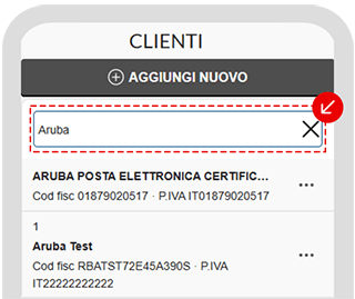 Ricerca cliente in app con inserimento testo