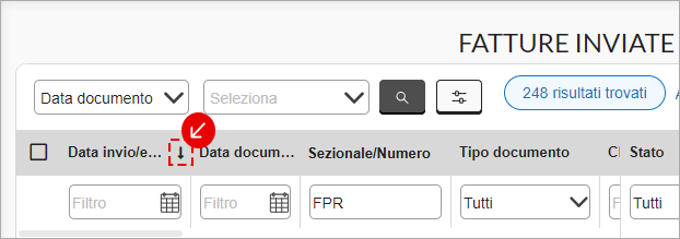 Ordinamento delle fatture inviate per data