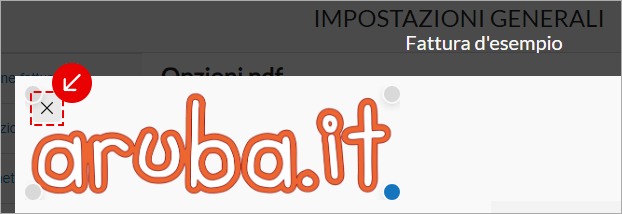 Anteprima del logo inserito nel PDF con icona per rimuoverlo