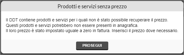 Avviso prodotti e servizi senza prezzo nel DDT
