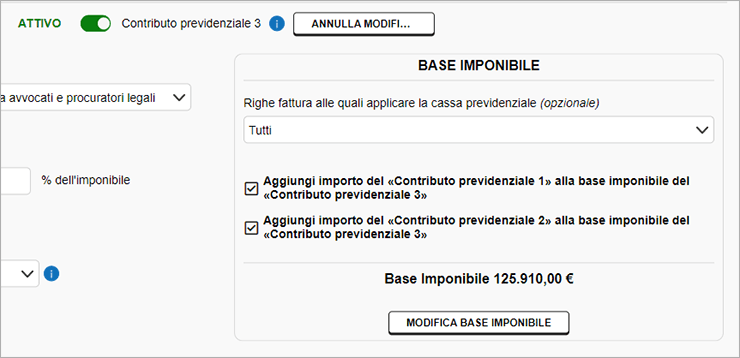 Modifica base imponibile contributo previdenziale