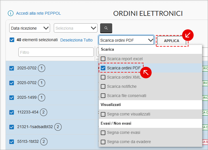 Download ordini elettronici in PDF