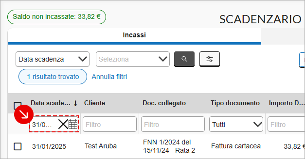 Filtro per data di scadenza nello scadenzario