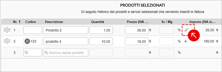Sconto o maggiorazione inseriti su prodotto