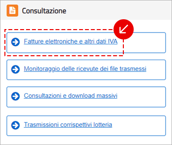 Menu Consultazione del portale AdE con voce Fatture elettroniche e altri dati IVA evidenziata