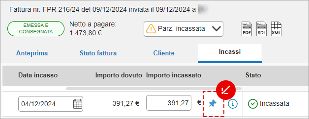 Icona puntina che indica la presenza di allegati nella rata