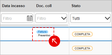 Collegamento tra fattura e preventivo nella colonna Doc. coll