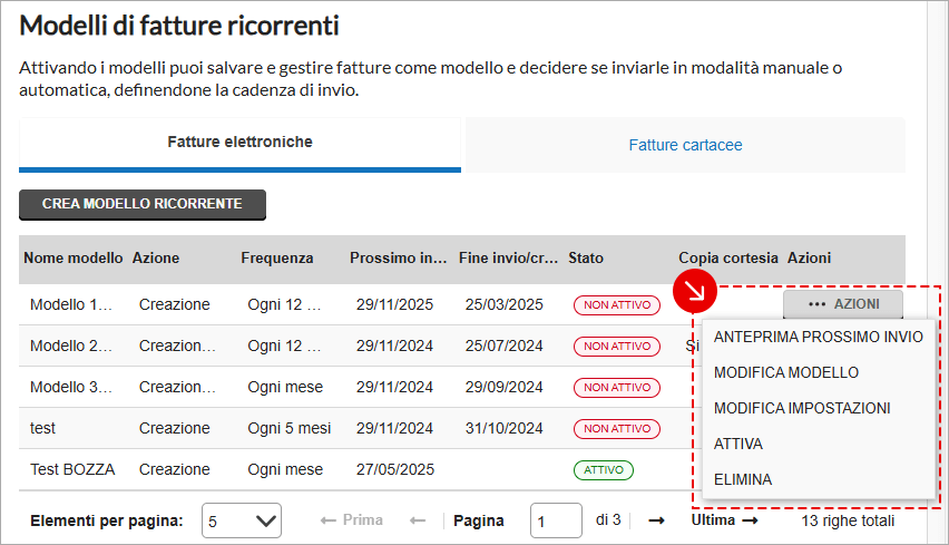 Modelli di fatture ricorrenti con scelta tra fatture elettroniche e cartacee