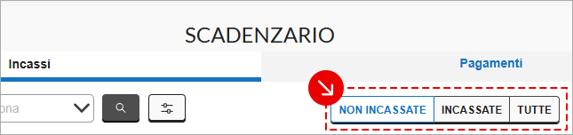 Filtro scadenzario per incassi Non incassate, Incassate o Tutte
