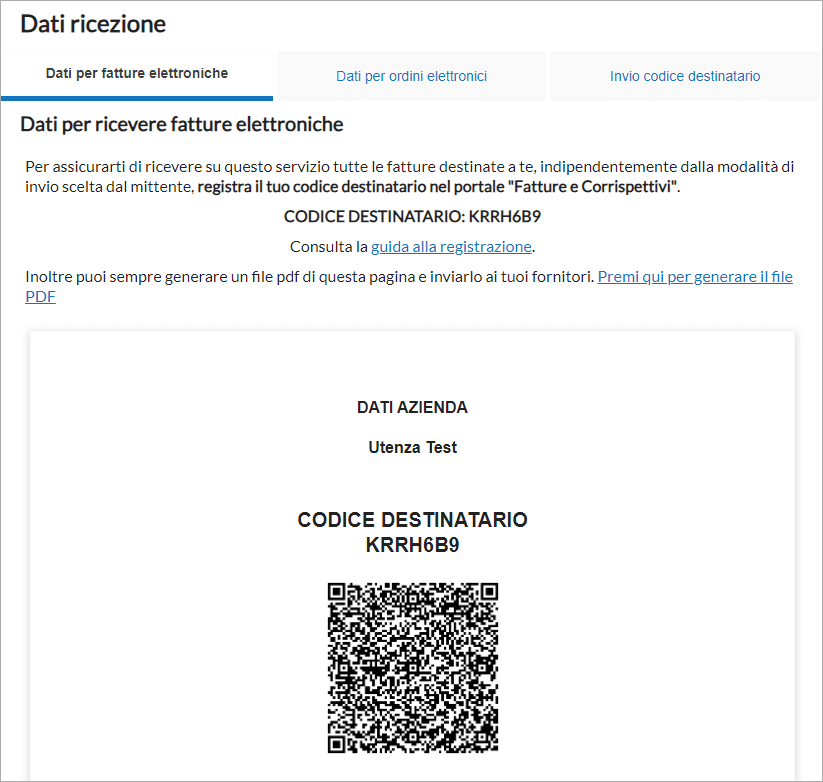 Codice destinatario e QR code per ricevere fatture elettroniche