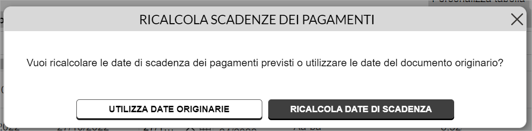 Finestra per ricalcolare le date di scadenza dei pagamenti
