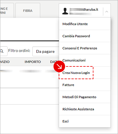 Collegamento al menu di creazione nuova login