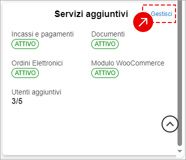Sezione Servizi aggiuntivi con servizi attivi e link Gestisci